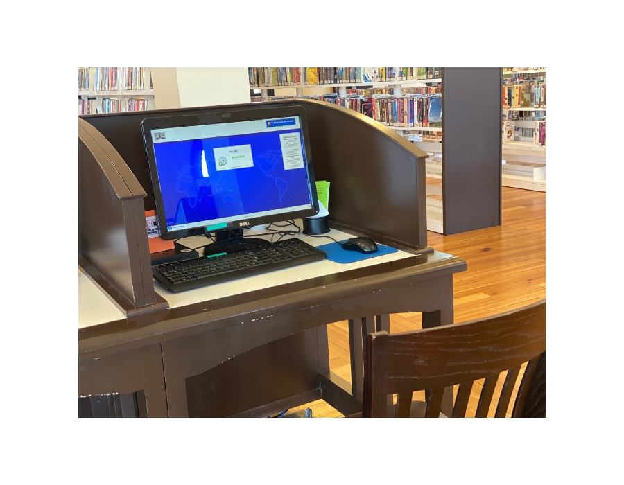 A computer station in the library.
