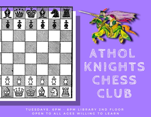 A drawing of a knight on a green dragon and a cartoon chess board.