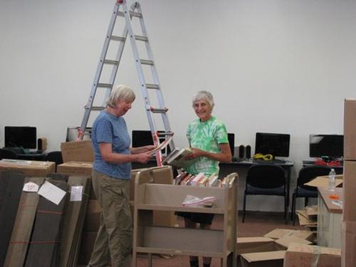 Library staff during unpacking phase