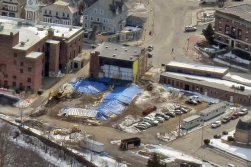 An aerial view of the library construction site, taken from an airplane, photo courtesy of Mike Phillips.