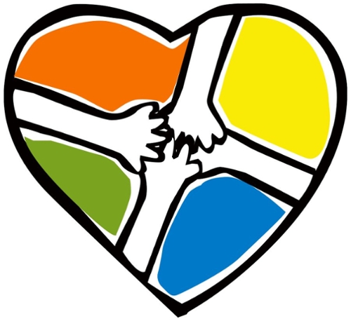 Hands in the shape of a colorful heart.