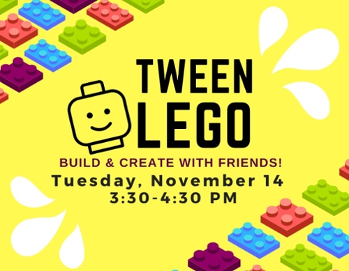 LEGO brick borders and the program information.