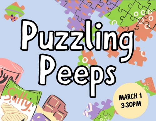 Cartoon puzzle pieces and snacks.