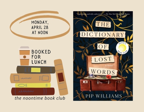 The Book cover and the Booked for Lunch Logo of a stack of books and a coffee cup.
