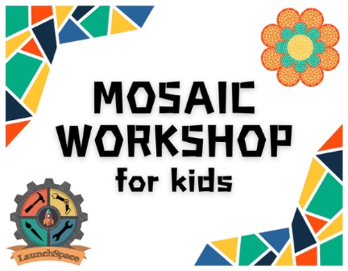 A border of cartoon mosaic corners and the LaunchSpace logo of gears and tools.