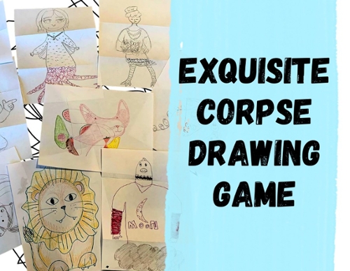 Examples of exquisite corpse drawings. Half octopus half human, etc.
