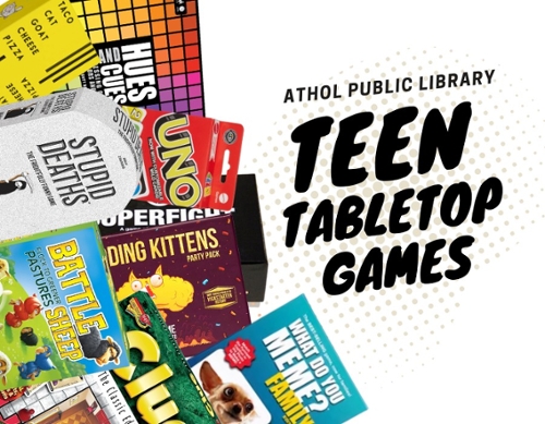 Image of different games, UNO, Hues & Clues, etc.