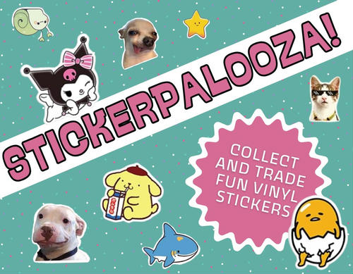 Imgaes of sticker examples, dogs, cute cartoon sharks, snails, etc.
