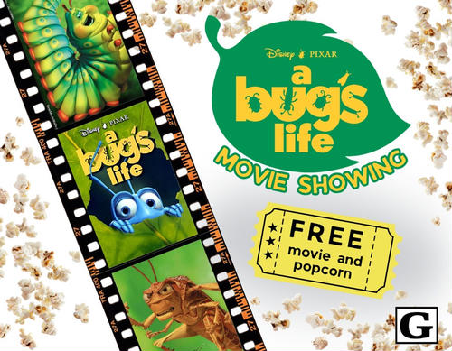 Image fo the movie poster inside a film strip and popcorn border.