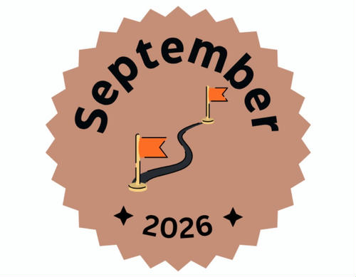 A cartoon trail with an orange flag at the start and end.