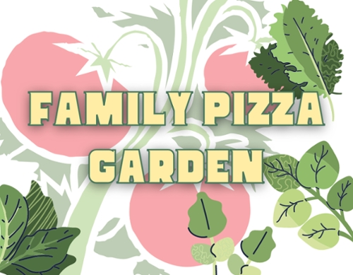 Pizza garden written out cartoony with cartoon vegtables to be decorative for the news item.