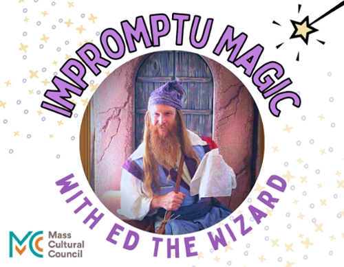 A wizard with a light brown beard and a purple hat and outfit.