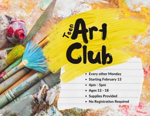 Colorful paint on a canvas with the same text as the club information.