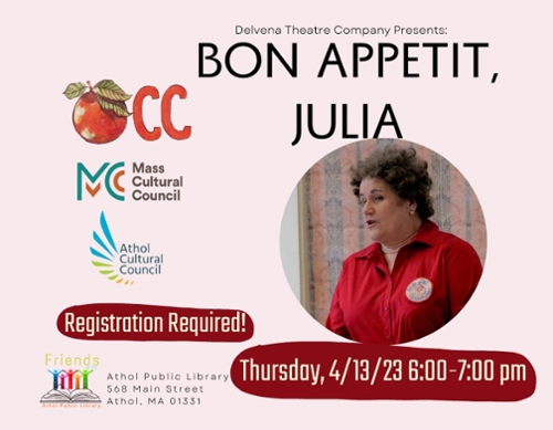 Lynne as Julia Child and the Cultural Council Logos.