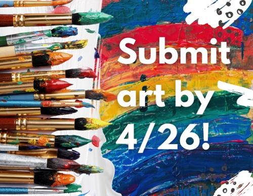 Colorful paint on a canvas with the same text as the tiny art.