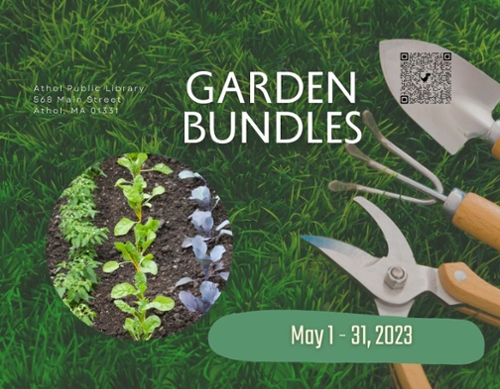 Backdrop of fresh green grass with an inlay of garden tools and plant rows to accompany news text.