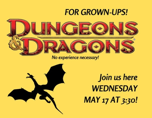 Dungeons and Dragons logo with a cartoon black dragon.