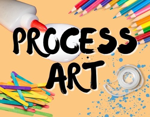Backdrop of color pencils, rainbow colored popsicle sticks, glue, and tape.