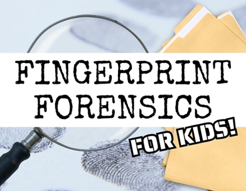 Cartoon magnifier and fingerprints.