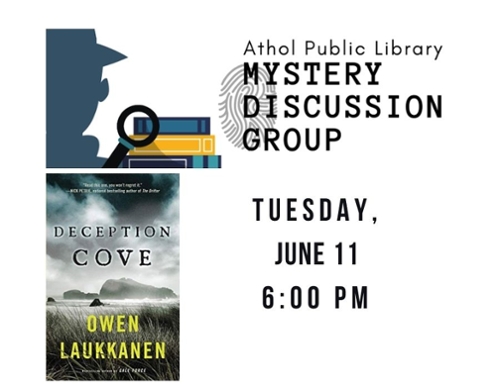 Mystery Discussion Logo and the cover of the chosen book.