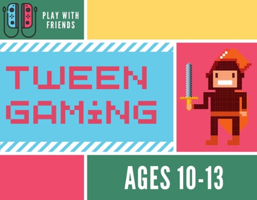 Pixelated cartoon gaming character with a sword.