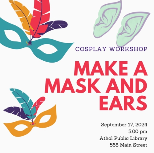 Image of cartoon masquerade masks and elfish ears.