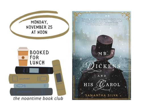 Booked for lunch LOGO of stacked books and the book cover.