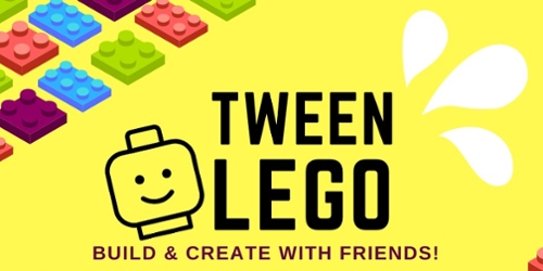 Cartoon LEGO bricks bordering the news text information about when to come.