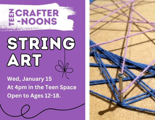 An example of blue and purple string art.
