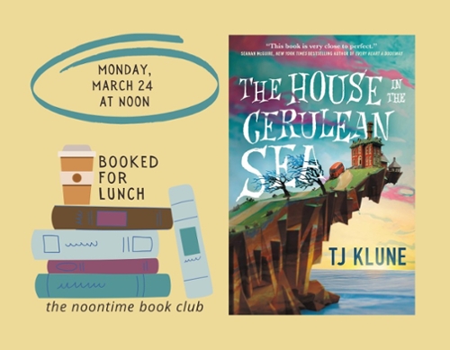 Book cover and the stack of books Booked For Lunch Logo.