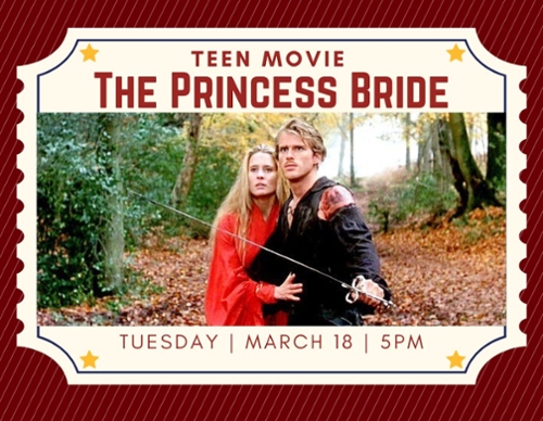 A cartoon ticket stub with Wesley and Princess Buttercup in the center.