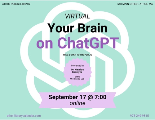 Mint green backdrop with the text Your brain on ChatGPT.