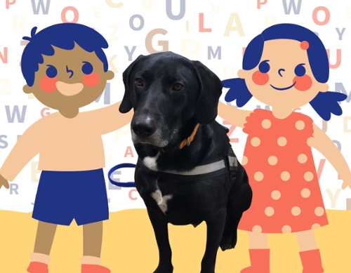 Image of Hunter with cartoon children.