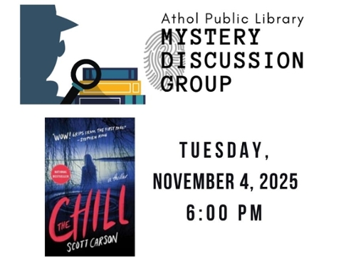 Cover of the book and the mystery discussion Logo.