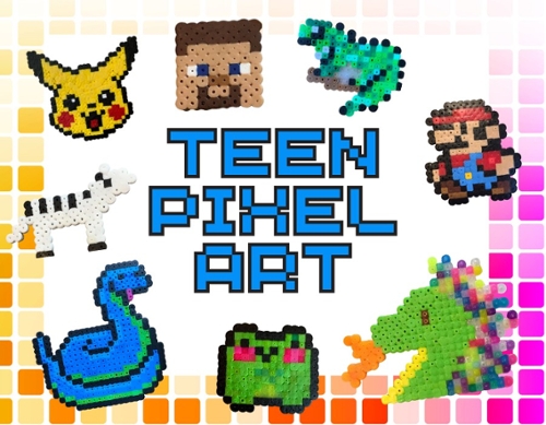 Examples of pixel art, Mario, Pikachu, Etc.