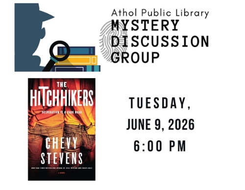 Image of the book cover and mystery detective logo with books.