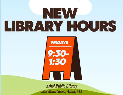 Cartoon orange sandwich board style sign with the Fridays and 9:30-1:30.