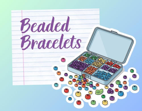 Cartoon bead box with colorful beads inside.