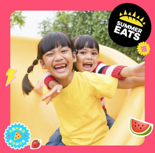 An image of children and the summer eats logo.