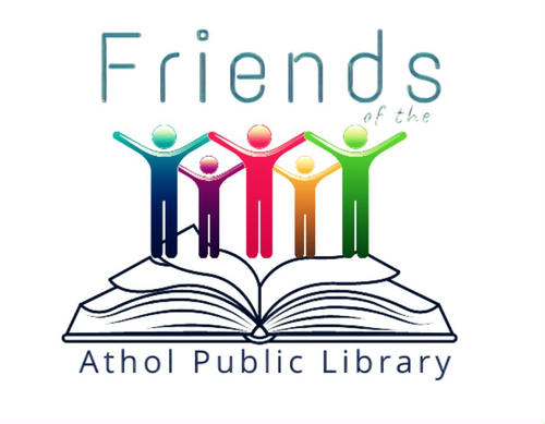 Friends LOGO with the colorful people with open arms standing on an open book.